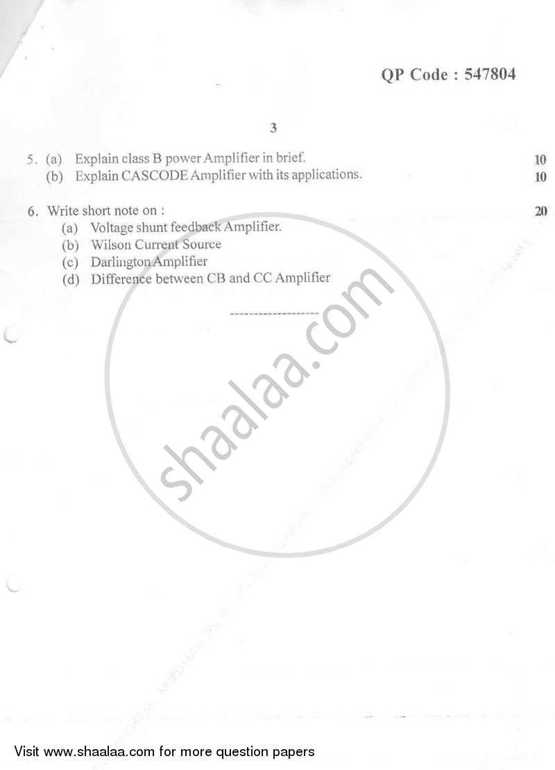 Discrete Electronic Circuits 2016-2017 - B.E. - Semester 4 (SE Second Year) - University of Mumbai question paper with PDF download