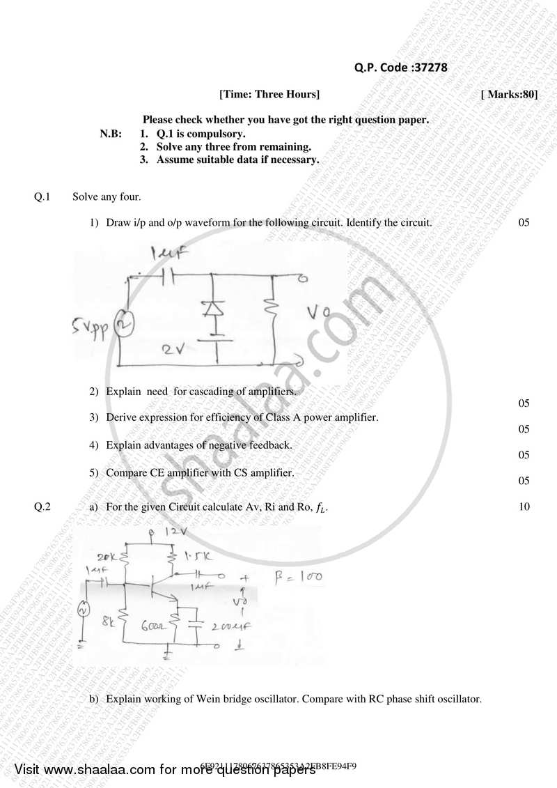 Discrete Electronic Circuits 2017-2018 - B.E. - Semester 4 (SE Second Year) - University of Mumbai question paper with PDF download