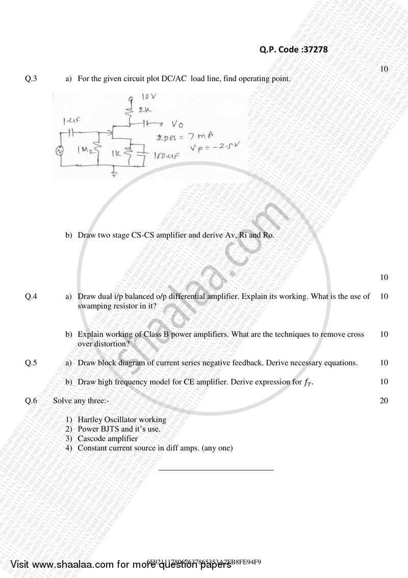 Discrete Electronic Circuits 2017-2018 - B.E. - Semester 4 (SE Second Year) - University of Mumbai question paper with PDF download