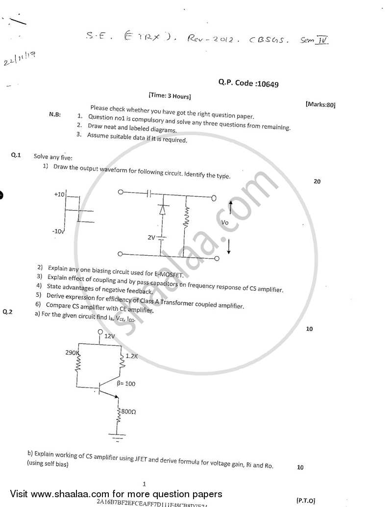Discrete Electronic Circuits 2017-2018 - B.E. - Semester 4 (SE Second Year) - University of Mumbai question paper with PDF download