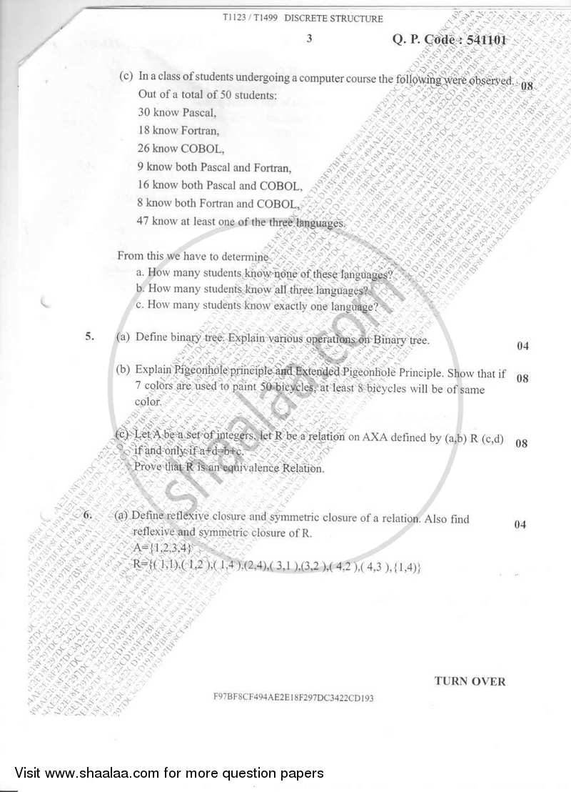 Discrete Structures 2016-2017 - B.E. - Semester 3 (SE Second Year) - University of Mumbai question paper with PDF download