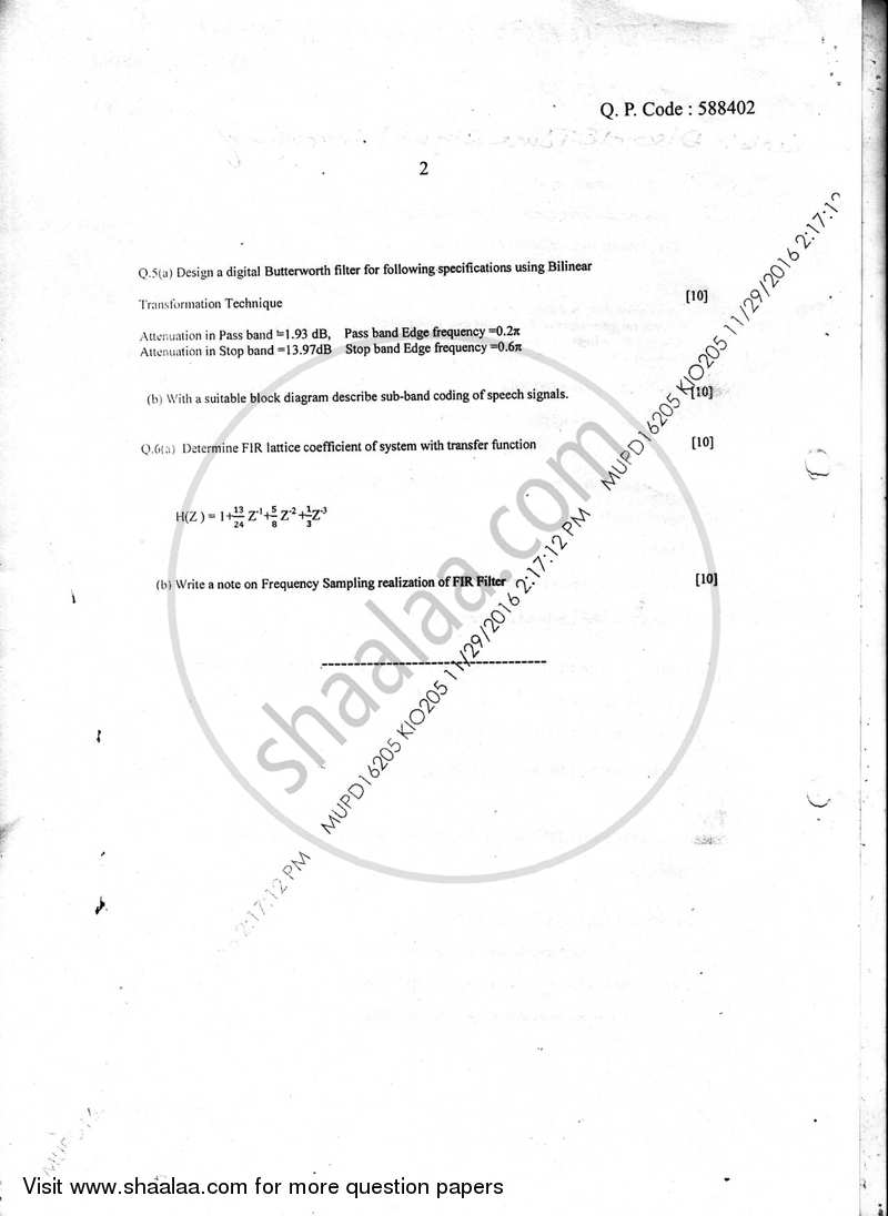 Discrete Time Signal Processing 2016-2017 - B.E. - Semester 6 (TE Third Year) - University of Mumbai question paper with PDF download