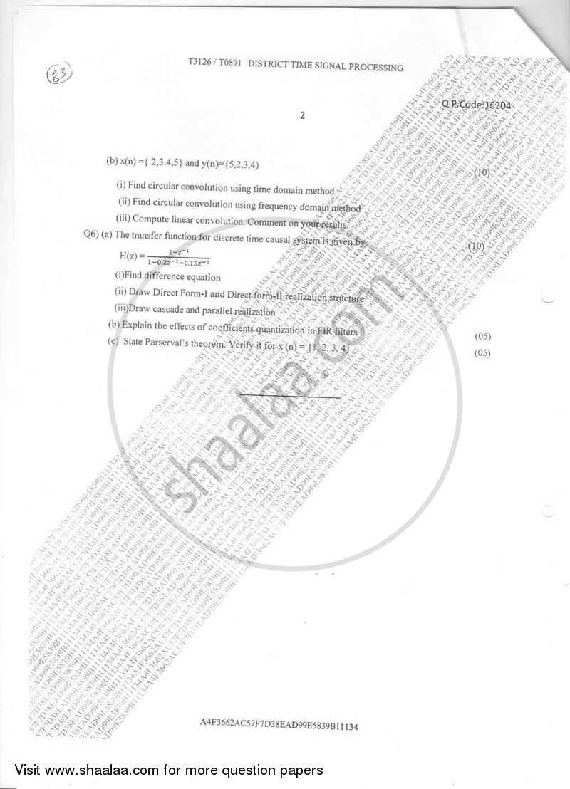 Discrete Time Signal Processing 2016-2017 - B.E. - Semester 6 (TE Third Year) - University of Mumbai question paper with PDF download