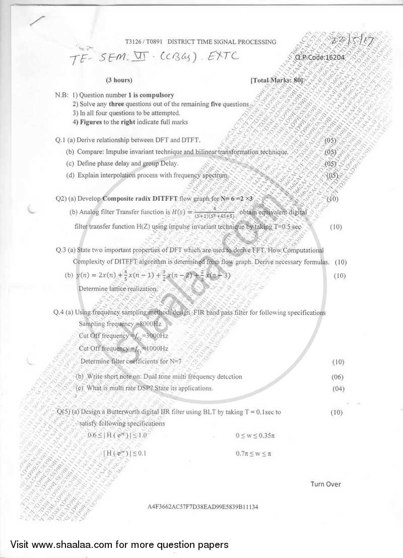 Discrete Time Signal Processing 2016-2017 - B.E. - Semester 6 (TE Third Year) - University of Mumbai question paper with PDF download