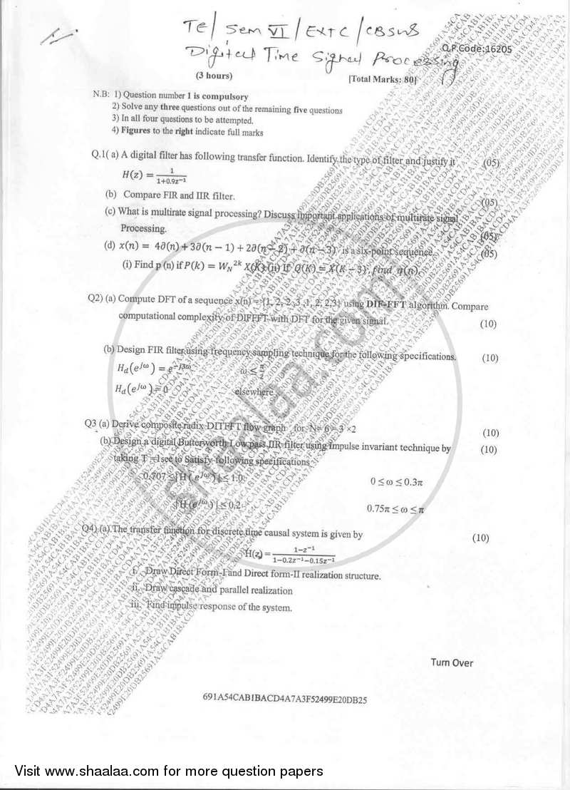 Discrete Time Signal Processing 2017-2018 - B.E. - Semester 6 (TE Third Year) - University of Mumbai question paper with PDF download