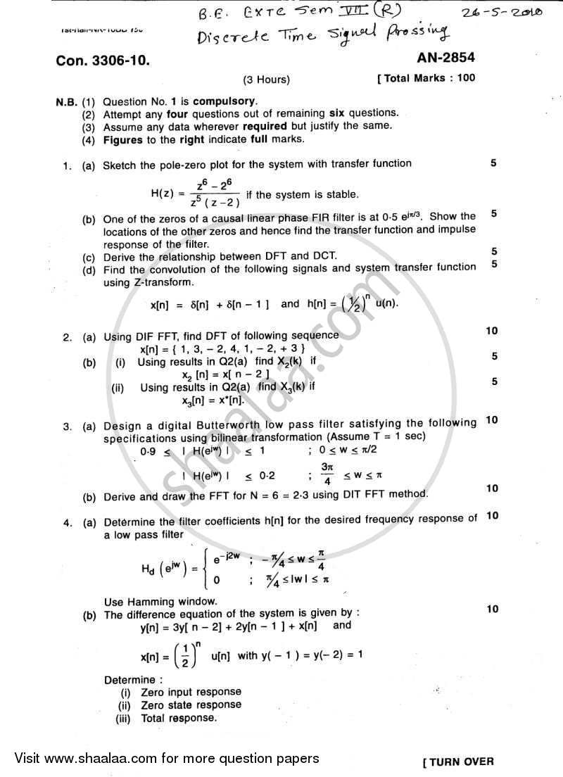 Discrete Time Signal Processing 2009-2010 - B.E. - Semester 7 (BE Fourth Year) - University of Mumbai question paper with PDF download