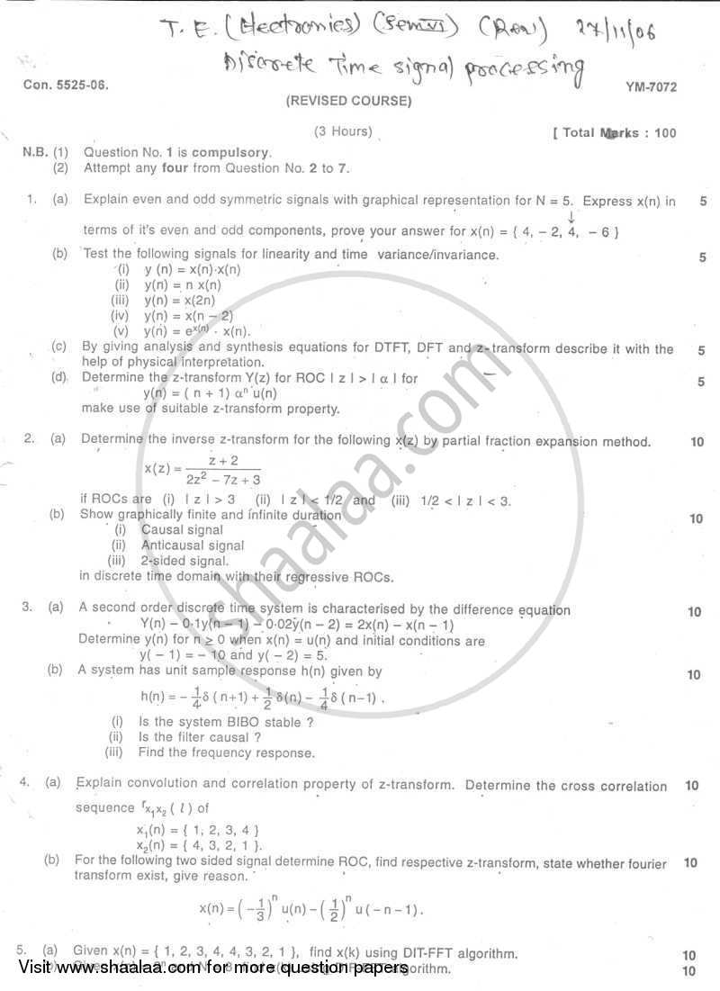 Discrete Time Signal and System 2006-2007 - B.E. - Semester 6 (TE Third Year) - University of Mumbai question paper with PDF download