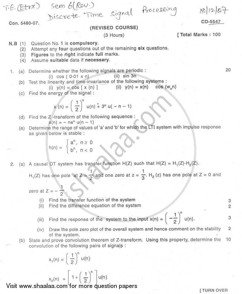 Discrete Time Signal and System 2007-2008 - B.E. - Semester 6 (TE Third Year) - University of Mumbai question paper with PDF download