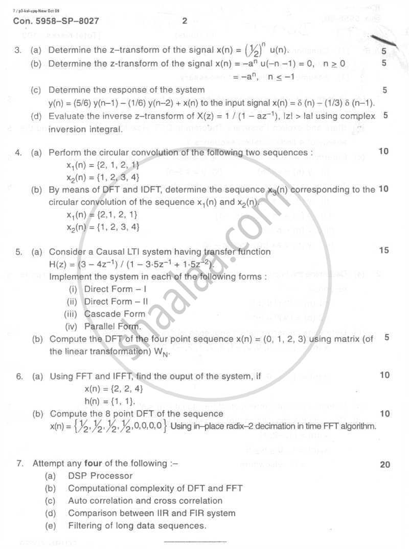 Discrete Time Signal and System 2009-2010 - B.E. - Semester 6 (TE Third Year) - University of Mumbai question paper with PDF download
