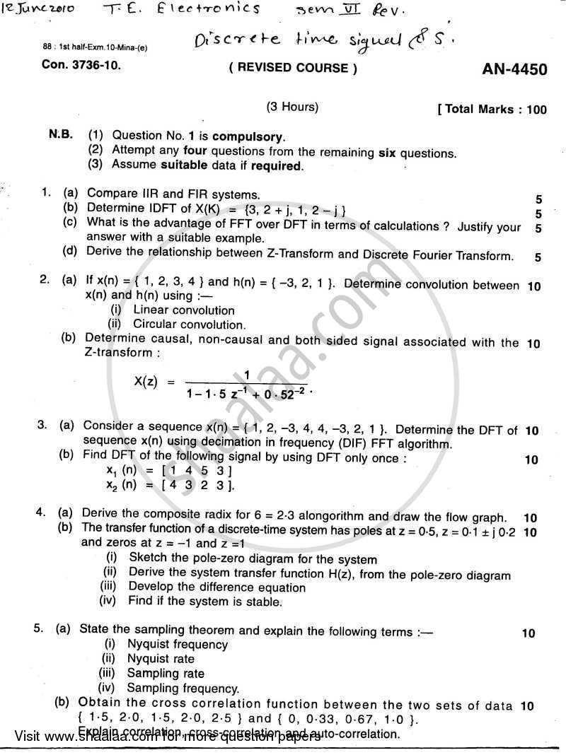 Discrete Time Signal and System 2009-2010 - B.E. - Semester 6 (TE Third Year) - University of Mumbai question paper with PDF download