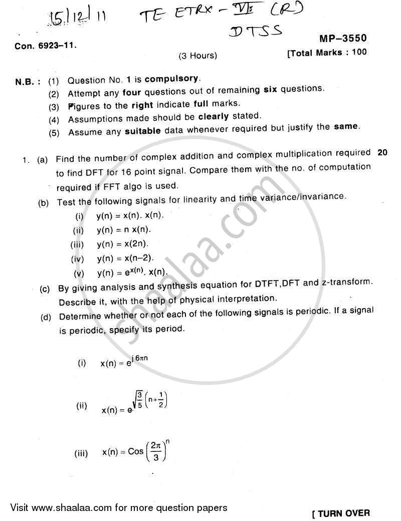 Discrete Time Signal and System 2011-2012 - B.E. - Semester 6 (TE Third Year) - University of Mumbai question paper with PDF download