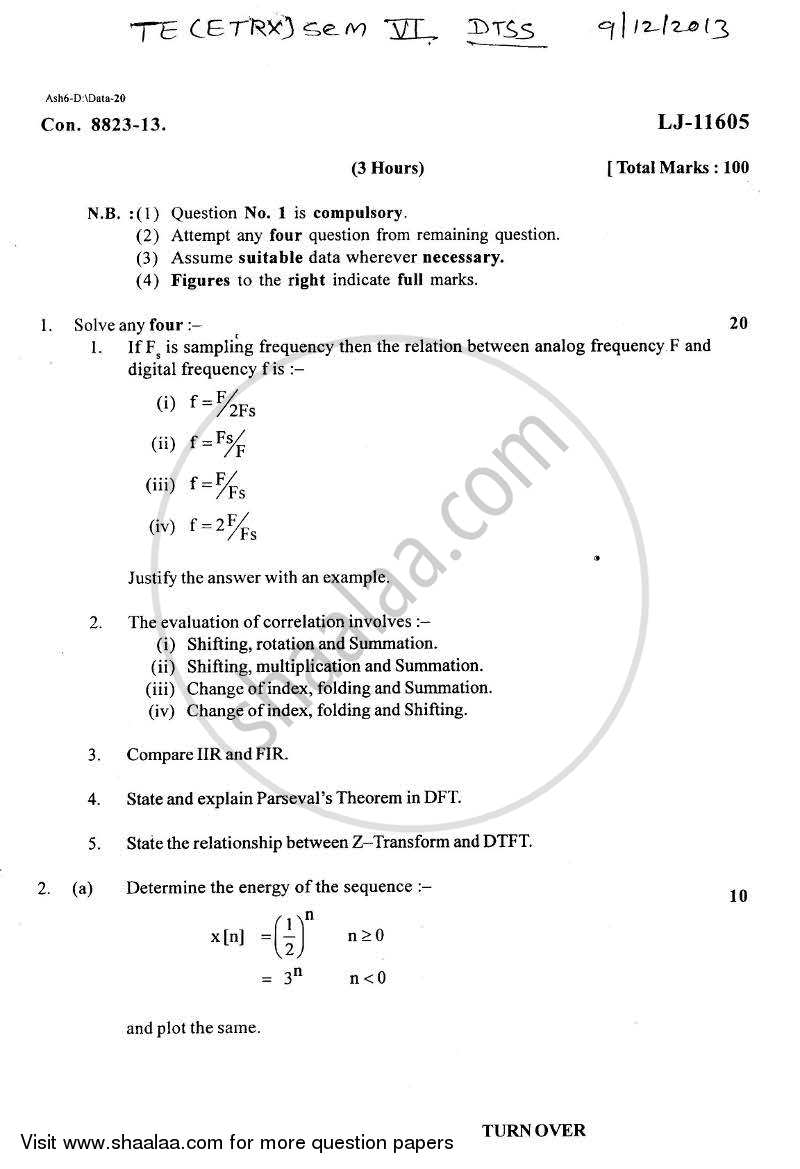 Discrete Time Signal and System 2013-2014 - B.E. - Semester 6 (TE Third Year) - University of Mumbai question paper with PDF download
