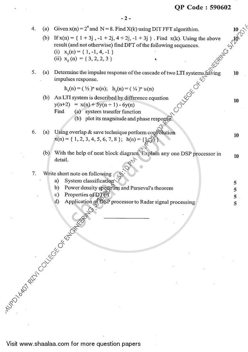 Discrete Time Signal and System 2015-2016 - B.E. - Semester 6 (TE Third Year) - University of Mumbai question paper with PDF download