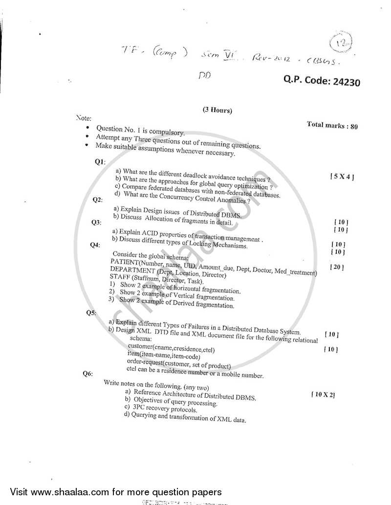 Distributed Databases 2017-2018 - B.E. - Semester 6 (TE Third Year) - University of Mumbai question paper with PDF download