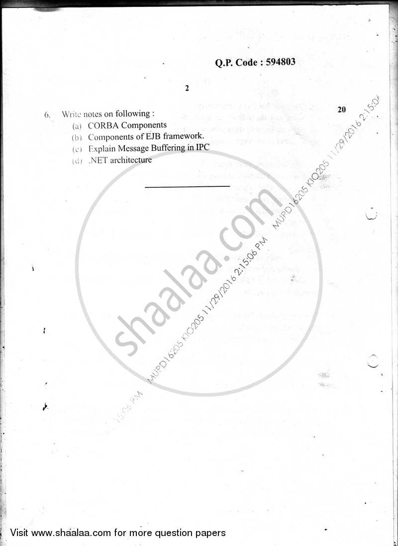 Distributed Systems 2016-2017 - B.E. - Semester 6 (TE Third Year) - University of Mumbai question paper with PDF download