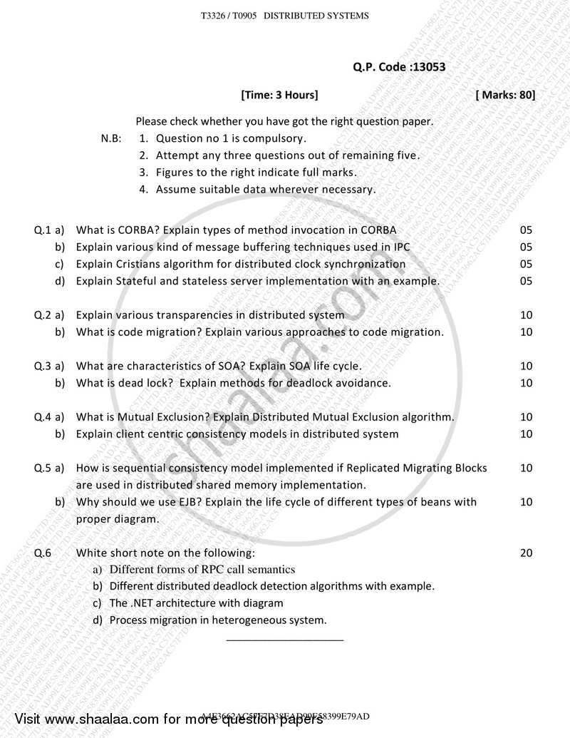 Distributed Systems 2016-2017 - B.E. - Semester 6 (TE Third Year) - University of Mumbai question paper with PDF download