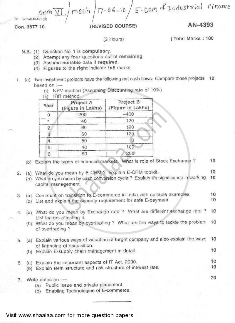 E-commerce and Industrial Finance 2009-2010 - B.E. - Semester 6 (TE Third Year) - University of Mumbai question paper with PDF download