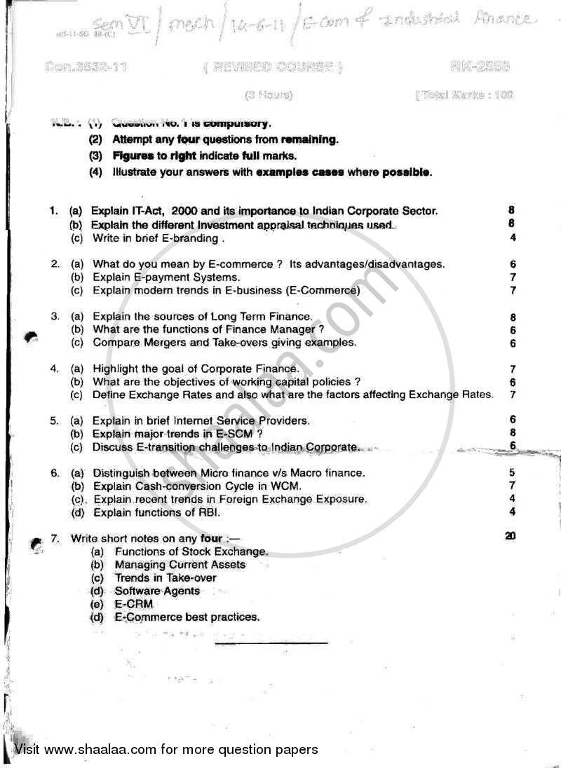 E-commerce and Industrial Finance 2010-2011 - B.E. - Semester 6 (TE Third Year) - University of Mumbai question paper with PDF download