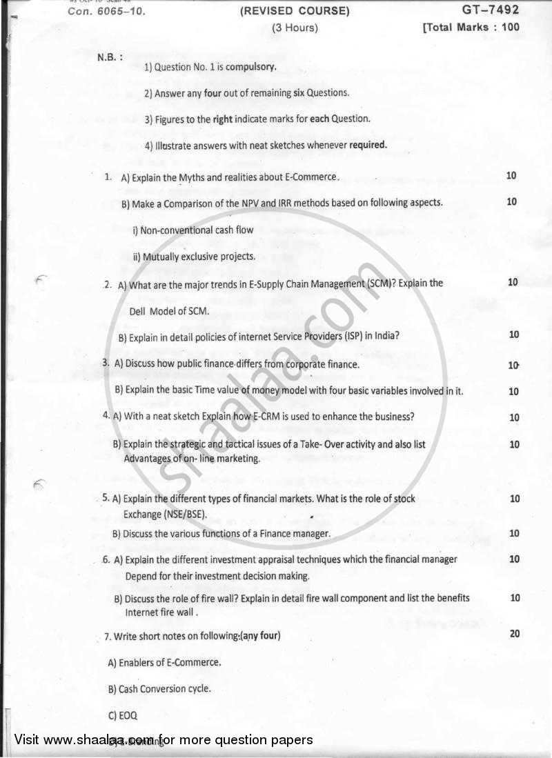 E-commerce and Industrial Finance 2010-2011 - B.E. - Semester 6 (TE Third Year) - University of Mumbai question paper with PDF download