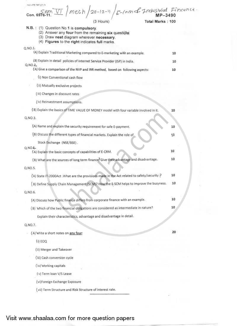 E-commerce and Industrial Finance 2011-2012 - B.E. - Semester 6 (TE Third Year) - University of Mumbai question paper with PDF download