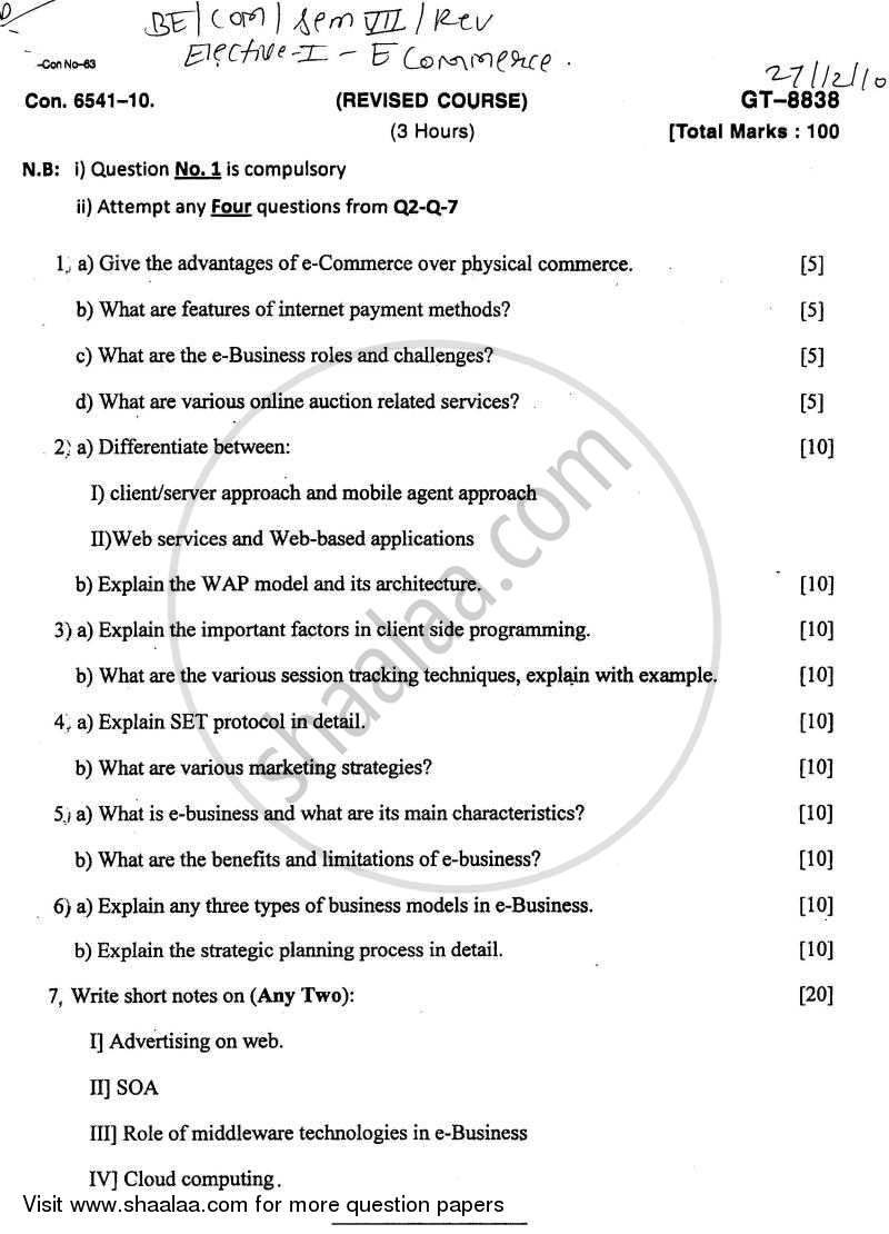 E-commerce 2010-2011 - B.E. - Semester 7 (BE Fourth Year) - University of Mumbai question paper with PDF download