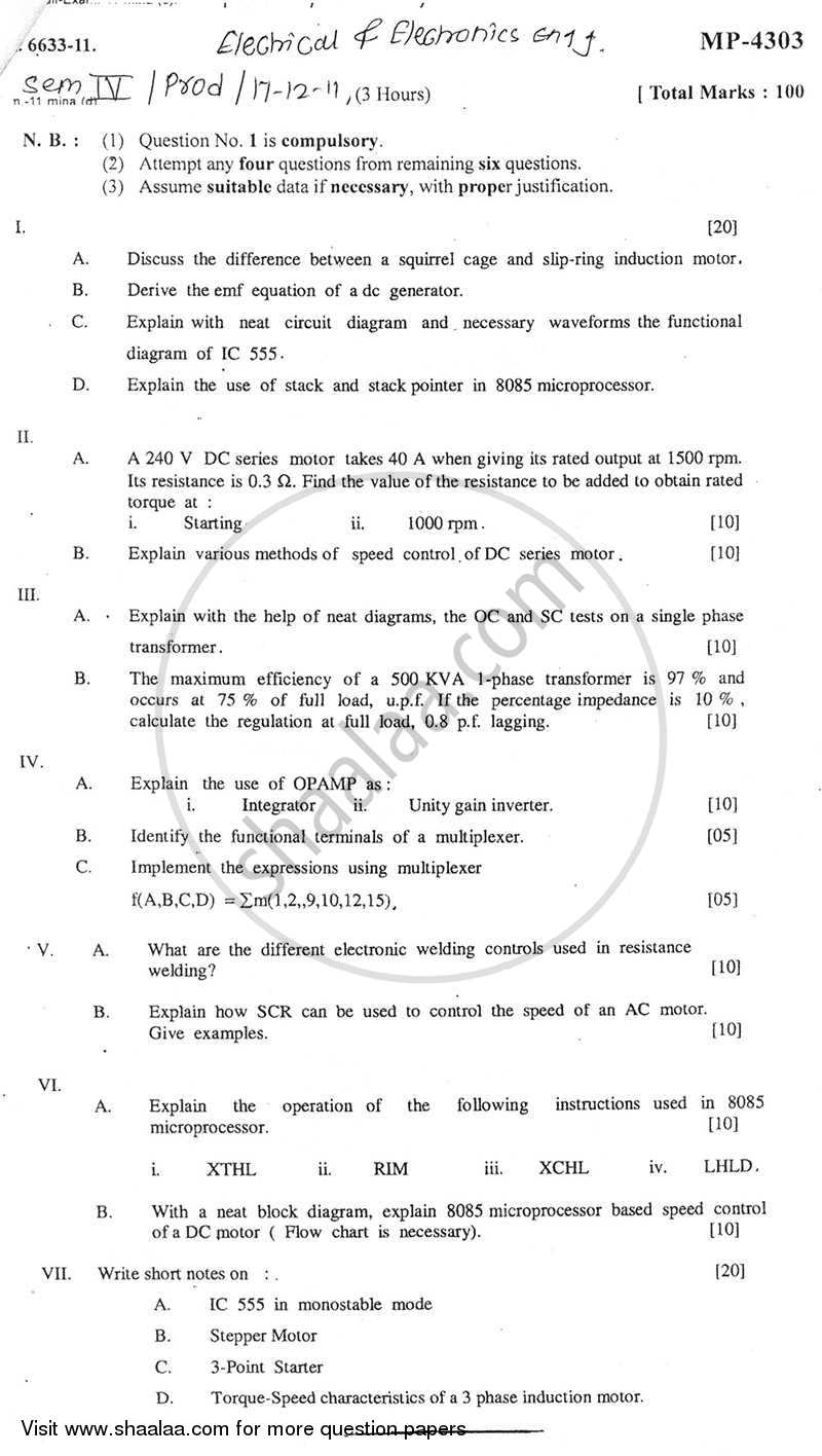 Electrical and Electronics Engineering 2011-2012 - B.E. - Semester 4 (SE Second Year) - University of Mumbai question paper with PDF download