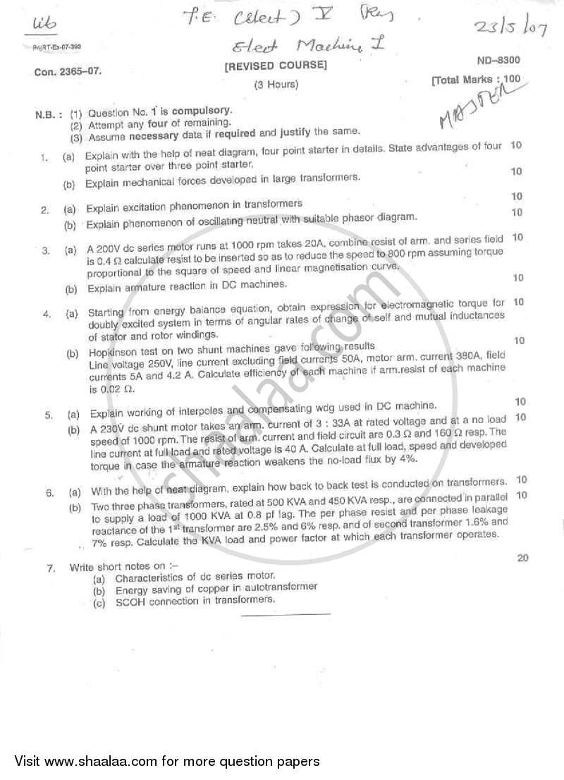 Electrical Machines 1 2006-2007 - B.E. - Semester 4 (SE Second Year) - University of Mumbai question paper with PDF download