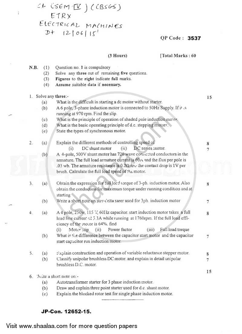 Electrical Machines 2014-2015 - B.E. - Semester 4 (SE Second Year) - University of Mumbai question paper with PDF download