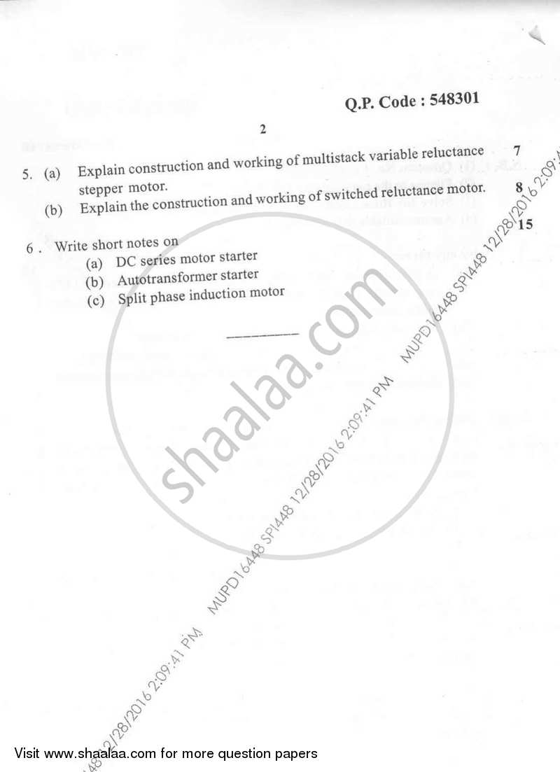 Electrical Machines 2016-2017 - B.E. - Semester 4 (SE Second Year) - University of Mumbai question paper with PDF download