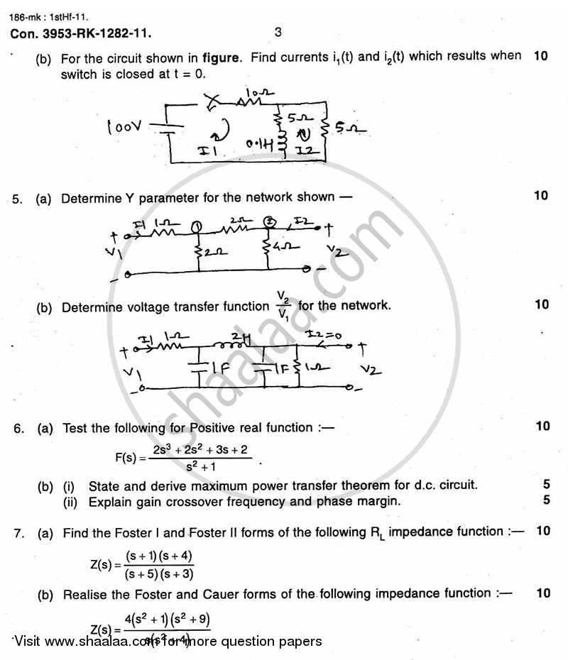 Electrical Network Analysis and Synthesis 2010-2011 - B.E. - Semester 3 (SE Second Year) - University of Mumbai question paper with PDF download