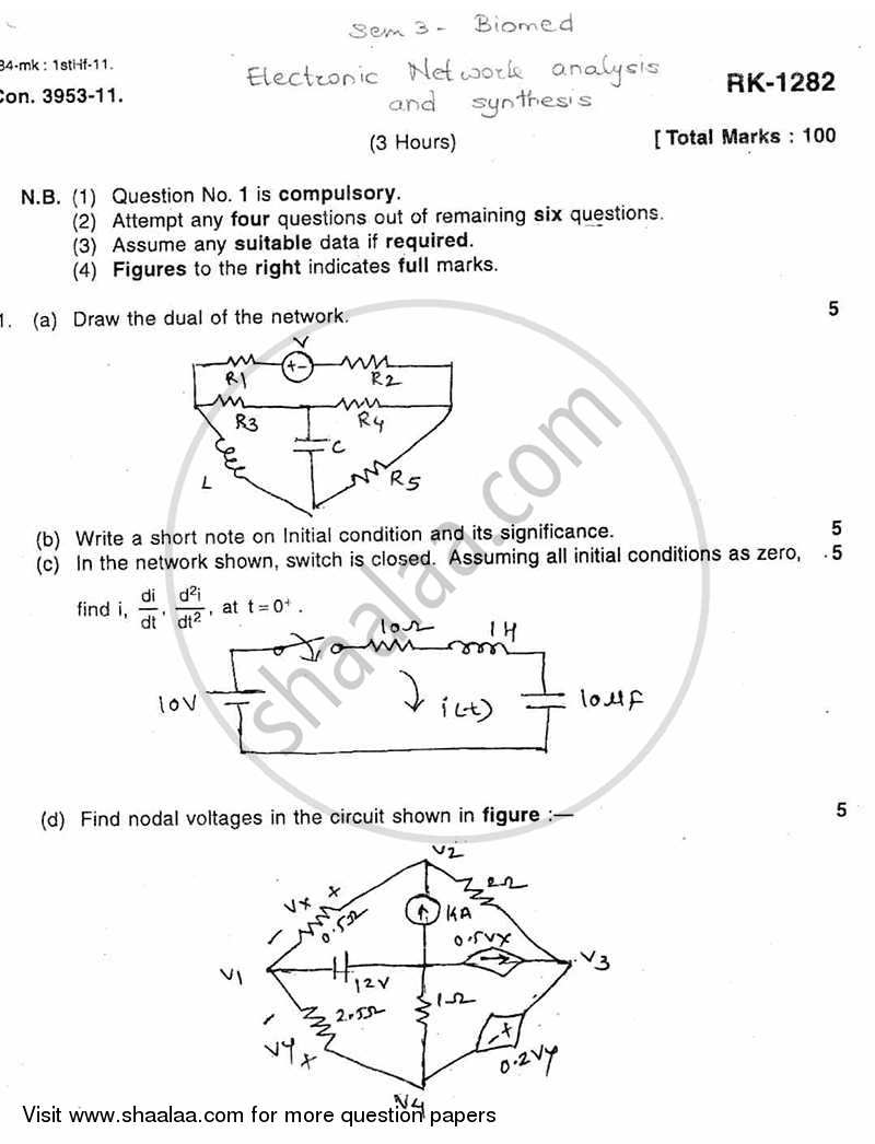 Electrical Network Analysis and Synthesis 2010-2011 - B.E. - Semester 3 (SE Second Year) - University of Mumbai question paper with PDF download