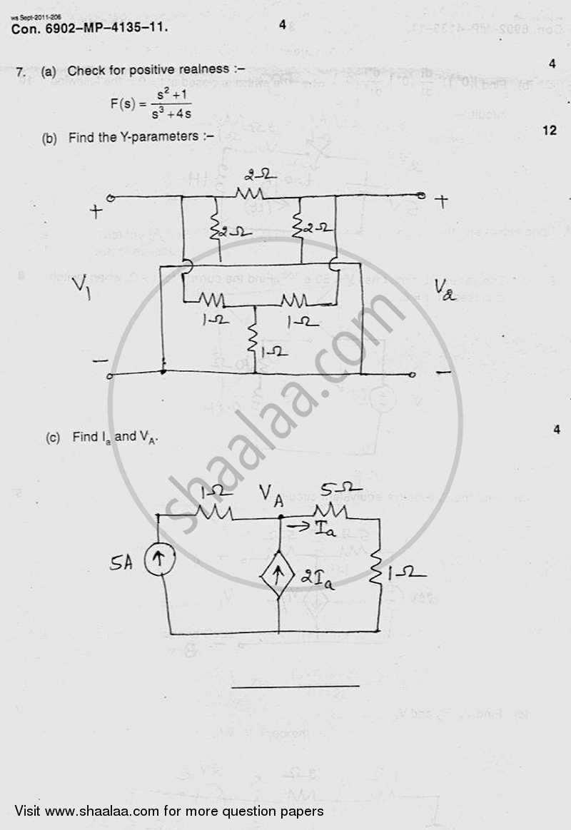 Electrical Network Analysis and Synthesis 2011-2012 - B.E. - Semester 3 (SE Second Year) - University of Mumbai question paper with PDF download