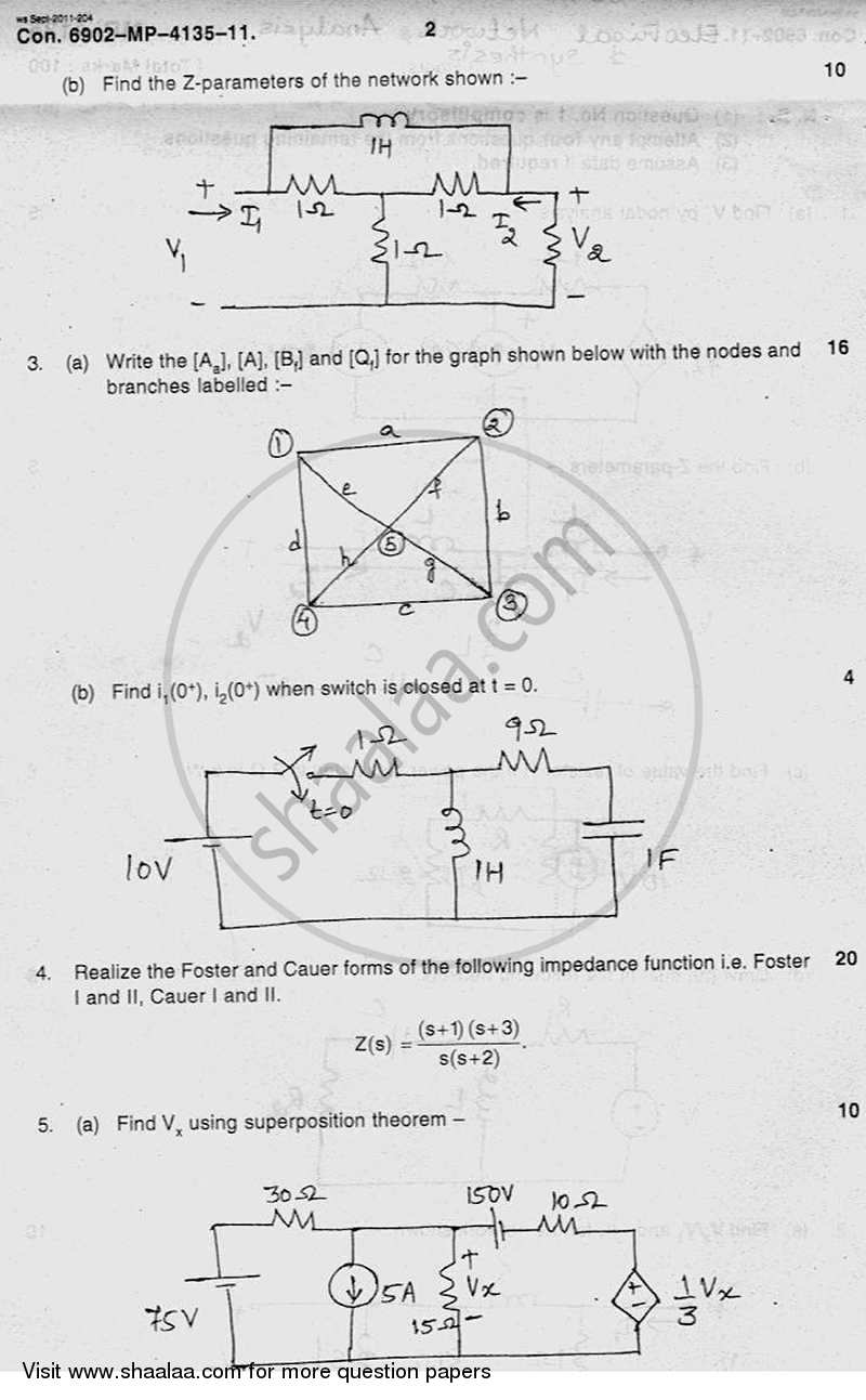Electrical Network Analysis and Synthesis 2011-2012 - B.E. - Semester 3 (SE Second Year) - University of Mumbai question paper with PDF download