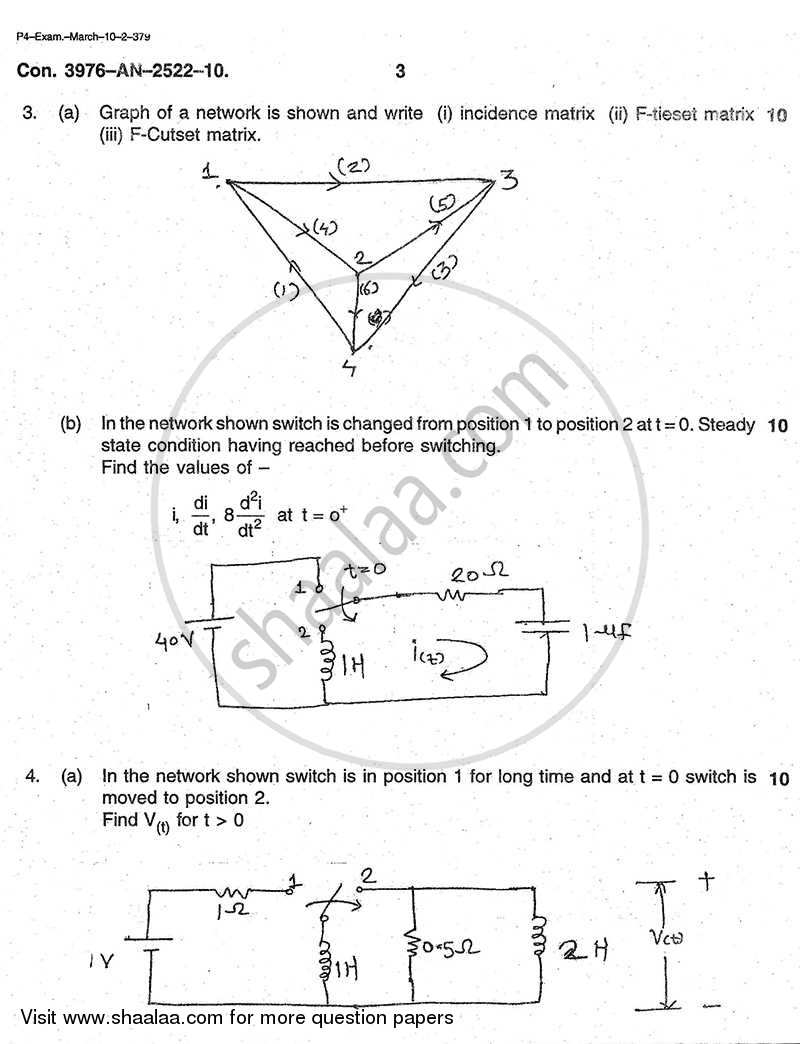 Electrical Network Analysis and Synthesis 2009-2010 - B.E. - Semester 3 (SE Second Year) - University of Mumbai question paper with PDF download