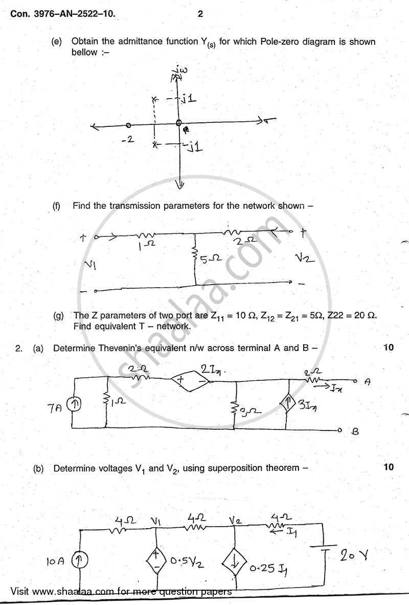 Electrical Network Analysis and Synthesis 2009-2010 - B.E. - Semester 3 (SE Second Year) - University of Mumbai question paper with PDF download