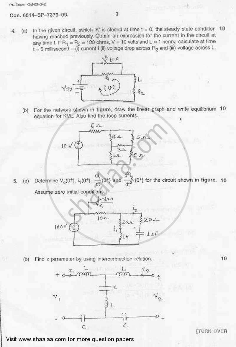 Electrical Network Analysis and Synthesis 2009-2010 - B.E. - Semester 3 (SE Second Year) - University of Mumbai question paper with PDF download