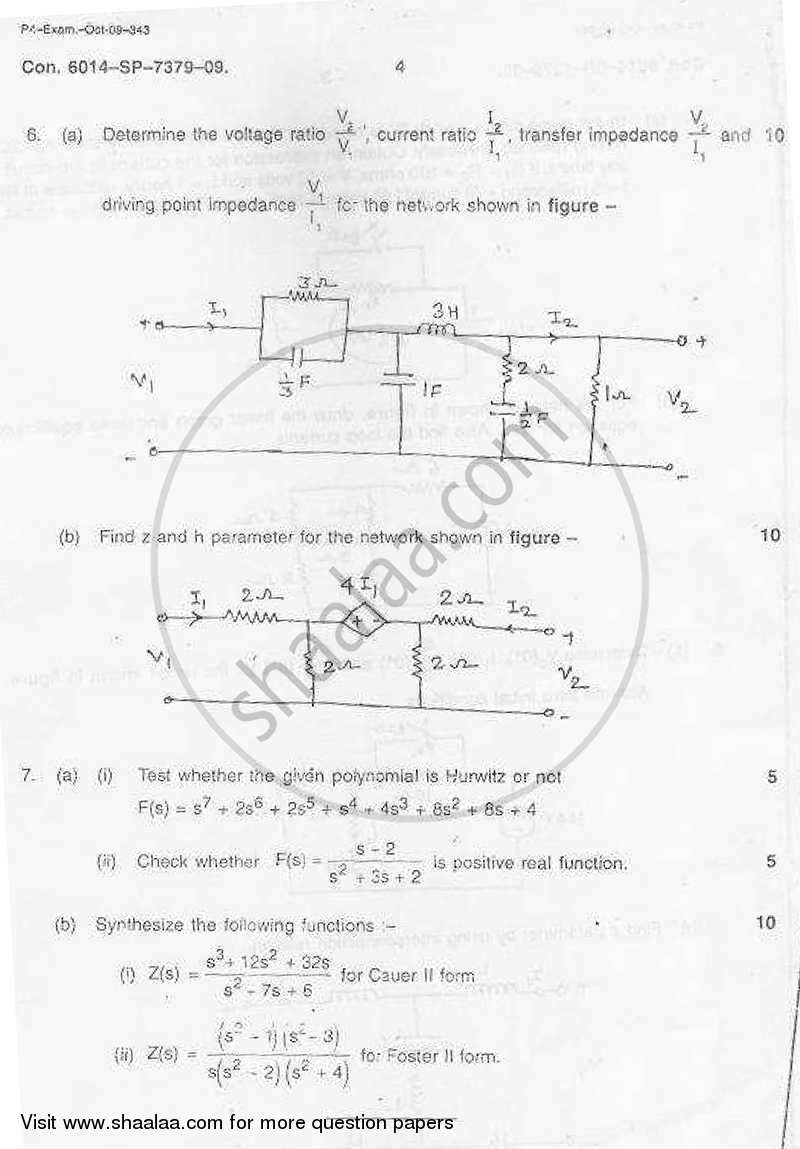 Electrical Network Analysis and Synthesis 2009-2010 - B.E. - Semester 3 (SE Second Year) - University of Mumbai question paper with PDF download