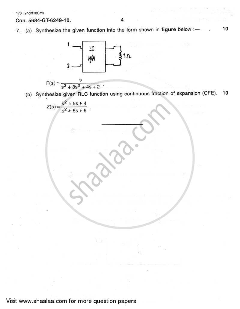 Electrical Network Analysis and Synthesis 2010-2011 - B.E. - Semester 3 (SE Second Year) - University of Mumbai question paper with PDF download