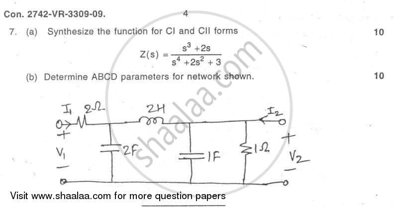 Electrical Networks Analysis and Synthesis 2008-2009 - B.E. - Semester 3 (SE Second Year) - University of Mumbai question paper with PDF download