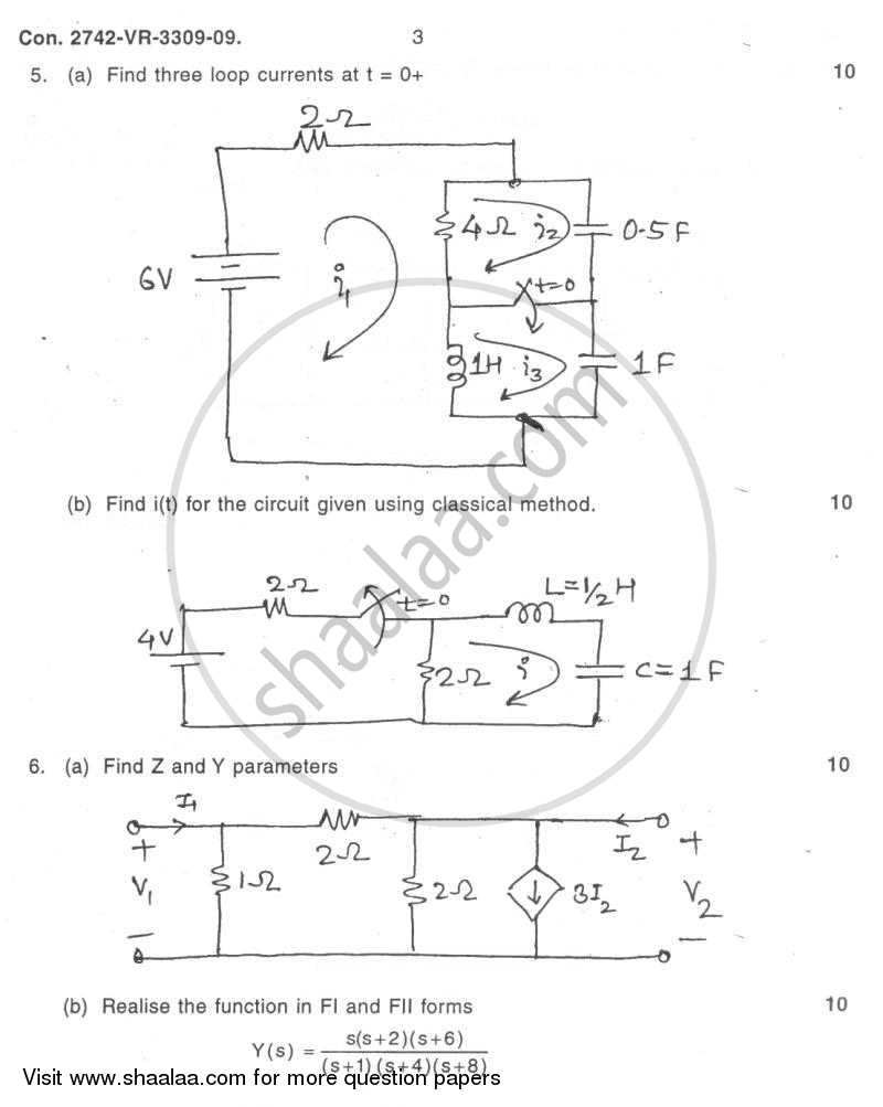 Electrical Networks Analysis and Synthesis 2008-2009 - B.E. - Semester 3 (SE Second Year) - University of Mumbai question paper with PDF download