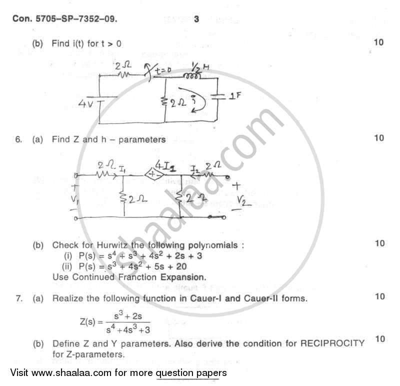 Electrical Networks Analysis and Synthesis 2009-2010 - B.E. - Semester 3 (SE Second Year) - University of Mumbai question paper with PDF download