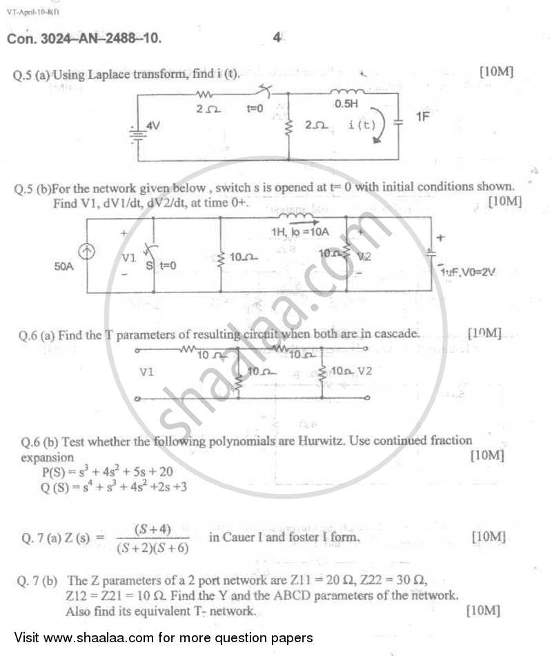 Electrical Networks Analysis and Synthesis 2009-2010 - B.E. - Semester 3 (SE Second Year) - University of Mumbai question paper with PDF download