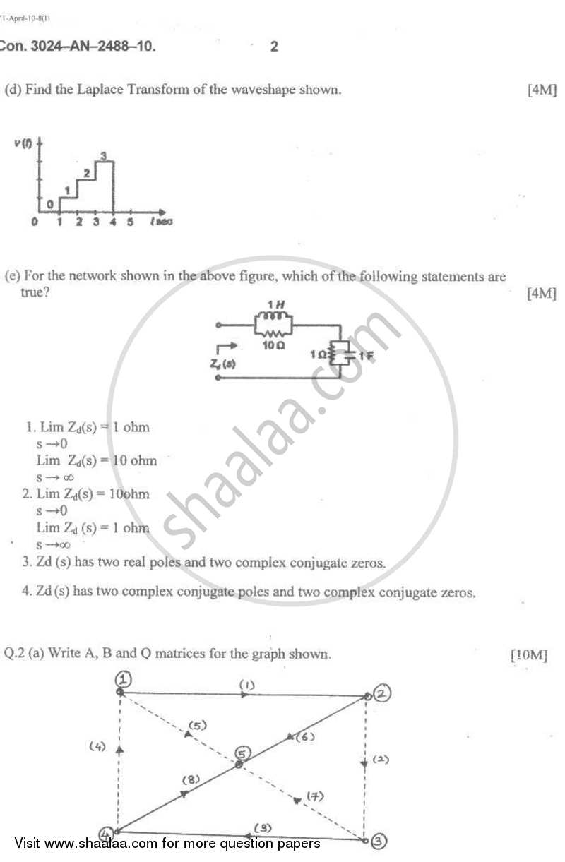 Electrical Networks Analysis and Synthesis 2009-2010 - B.E. - Semester 3 (SE Second Year) - University of Mumbai question paper with PDF download