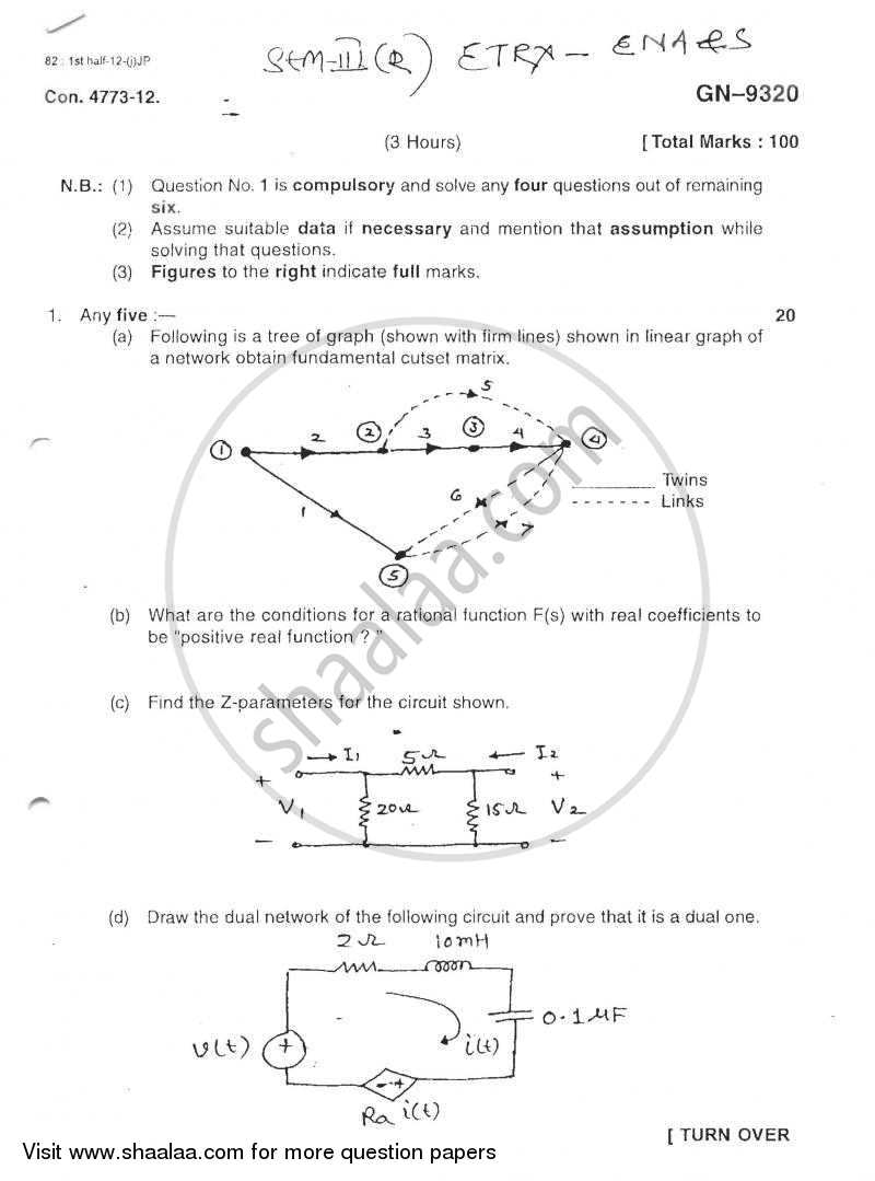 Electrical Networks Analysis and Synthesis 2011-2012 - B.E. - Semester 3 (SE Second Year) - University of Mumbai question paper with PDF download