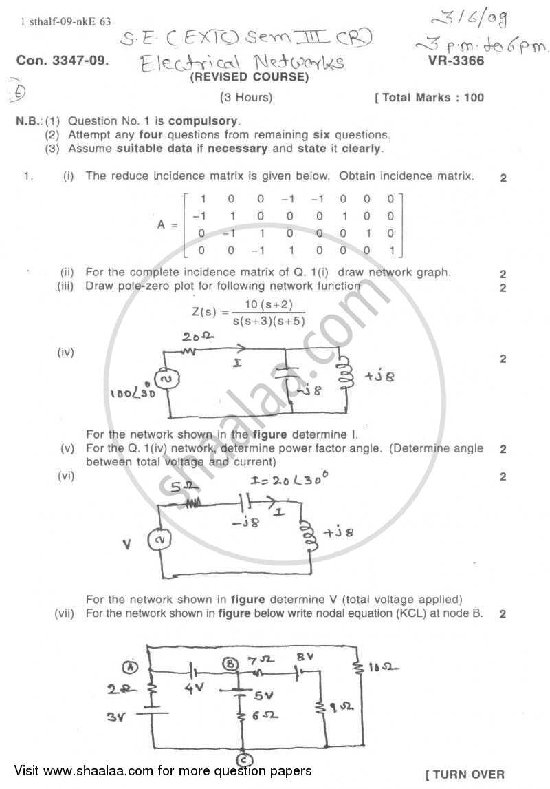 Electrical Networks 2008-2009 - B.E. - Semester 3 (SE Second Year) - University of Mumbai question paper with PDF download