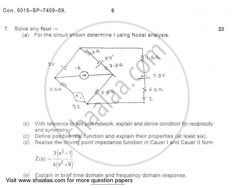Electrical Networks 2009-2010 - B.E. - Semester 3 (SE Second Year) - University of Mumbai question paper with PDF download