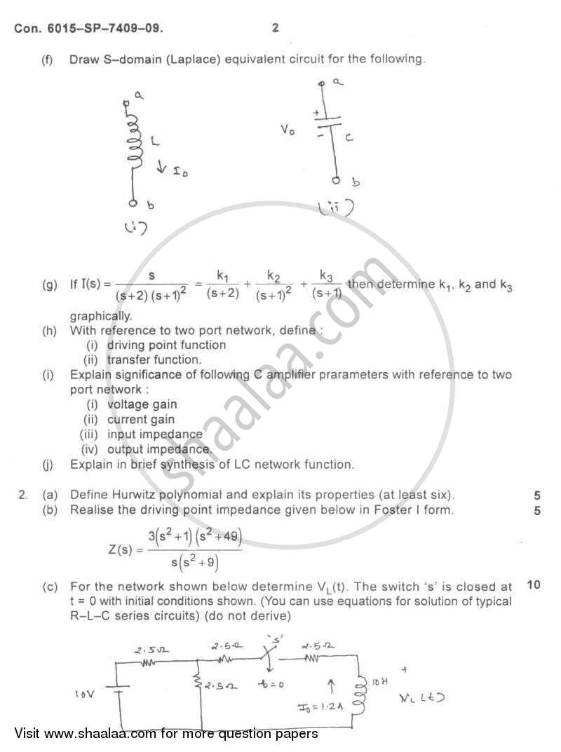 Electrical Networks 2009-2010 - B.E. - Semester 3 (SE Second Year) - University of Mumbai question paper with PDF download