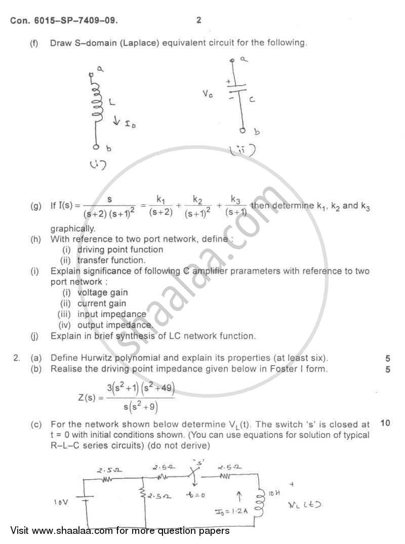 Electrical Networks 2009-2010 - B.E. - Semester 3 (SE Second Year) - University of Mumbai question paper with PDF download