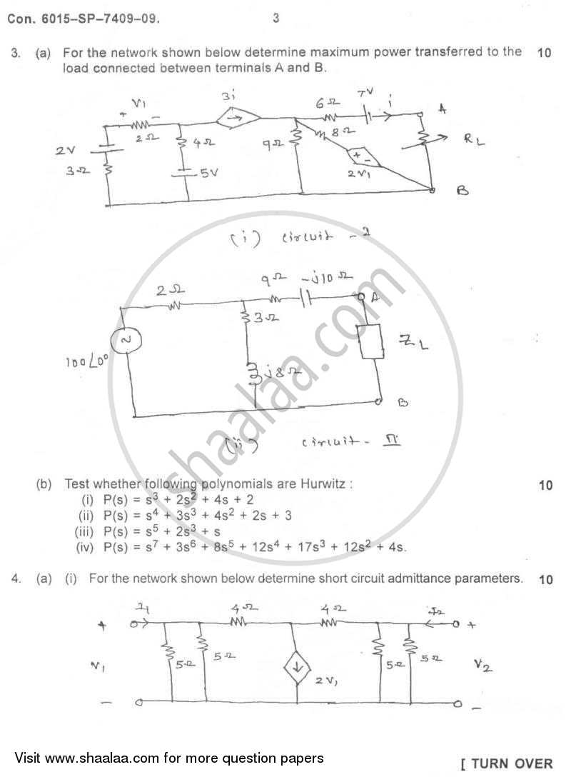 Electrical Networks 2009-2010 - B.E. - Semester 3 (SE Second Year) - University of Mumbai question paper with PDF download