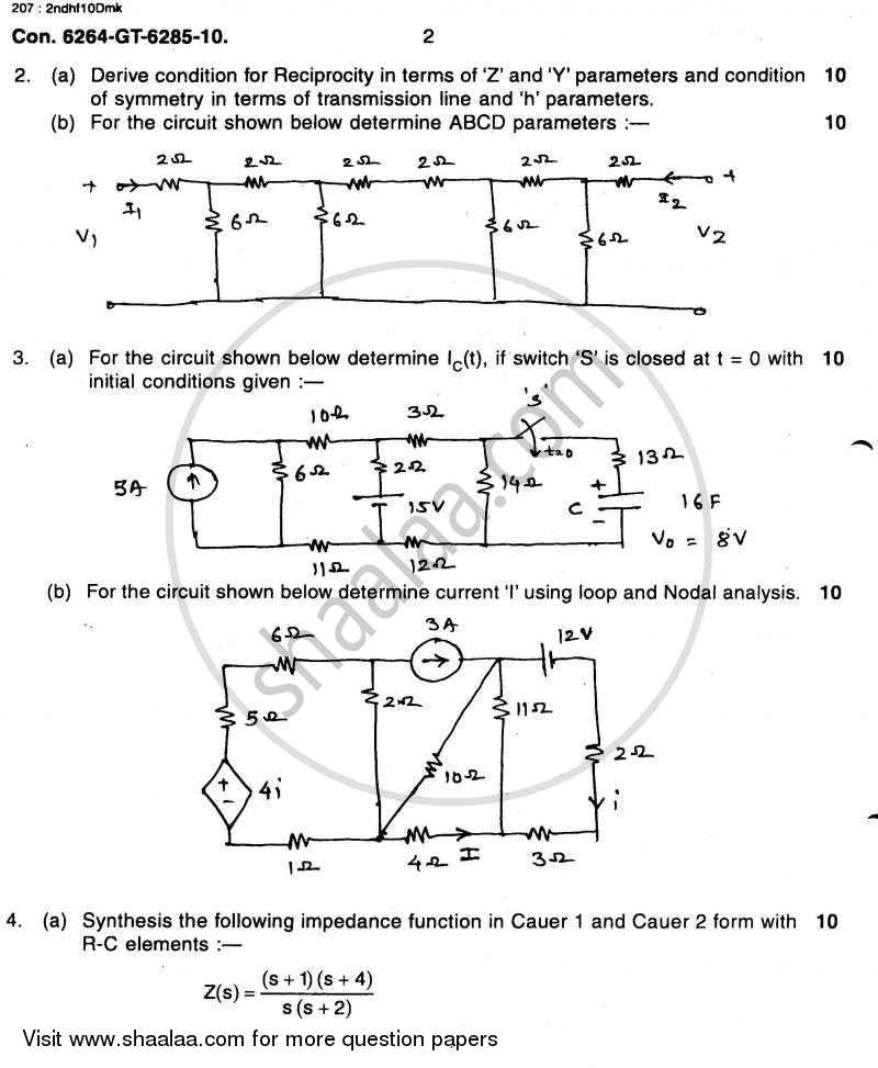 Electrical Networks 2010-2011 - B.E. - Semester 3 (SE Second Year) - University of Mumbai question paper with PDF download